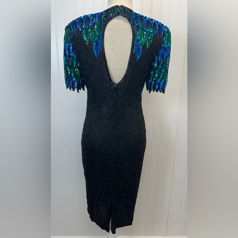 Vintage Stenay 100%‎ Silk Beaded And Sequined Cocktail Dress Keyhole Back Sz 8 - Picture 2 of 10